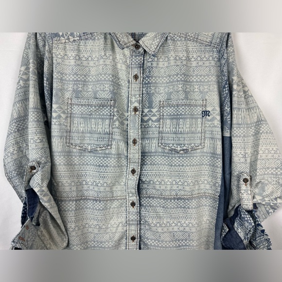Miss Me Long Sleeve Denim Button Up. Women's Size Large. Blue. Light wash. Aztec - Picture 3 of 10